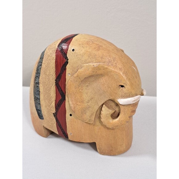 Hard Resin Elephant Figurine with Tribal Markings 4" X 4.5" - Picture 2 of 6